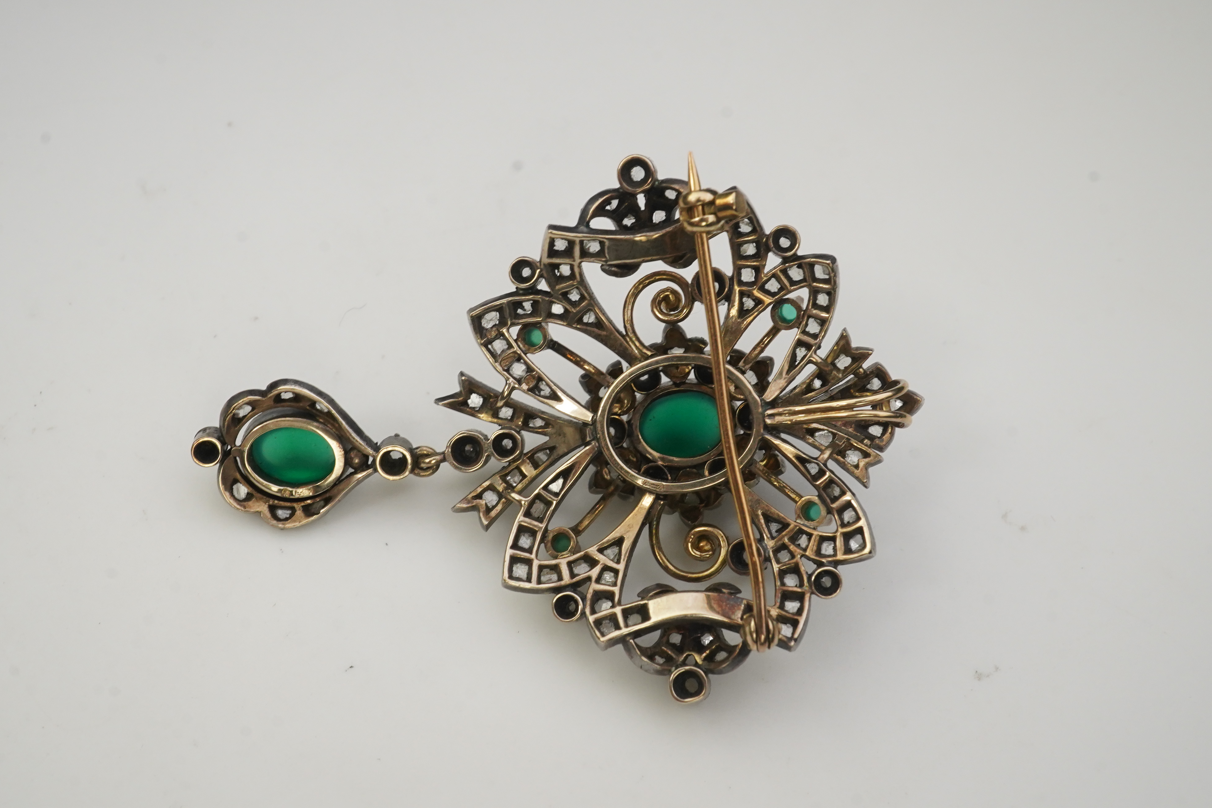 A green chalcedony and diamond brooch, mid 20th century